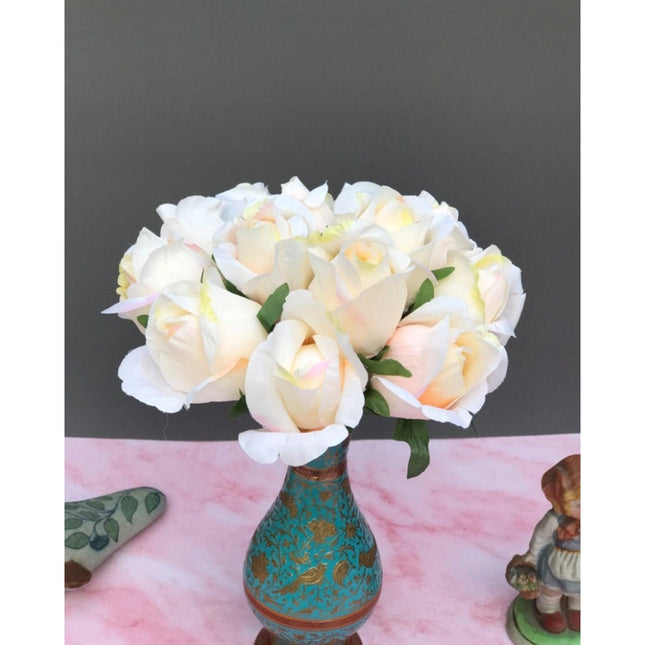 Rosolly Artificial Rose Flowers Bunch Bouquet Of 13 Roses For Home Decoration (Color: Cream, Material: Silk Polyester)