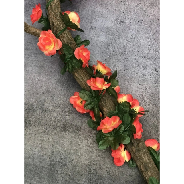 Rosolly Artificial Orange Rose Vine Flowers Plants Artificial Flower Creeper Hanging Rose For Home Decoration (Color: Orange, Material: Silk Polyester)