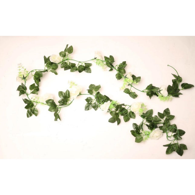 Rosolly Artificial White Filler Rose Vines Flowers Plants Artificial Flower Creeper Hanging Rose For Home Decoration (Color: White, Material: Silk Polyester)