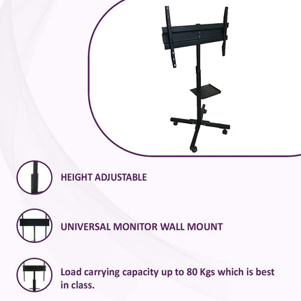 Rosolly 5 Feet Universal Pedestal Movable LED/LCD TV Trolley Stand with Wheels