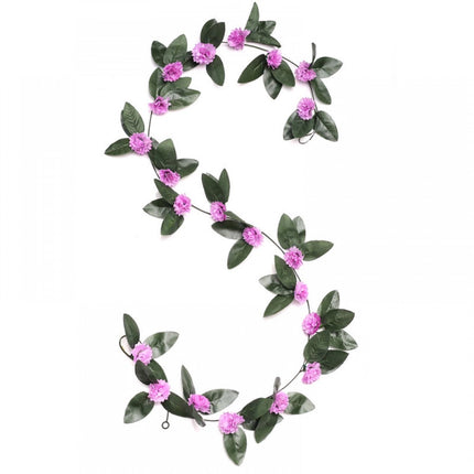 Rosolly Artificial Marigold Genda Flower Vine Creeper With Big Green Leaves And 22 Flowers For Home And Party Decoraton (Purple, Material:Silk, Polyester)