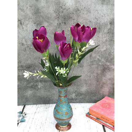 Rosolly Artificial Flowers Bunch Bouquet Of Daffodil Tulip Flowers For Home Decoration (Purple, Material:Silk, Polyester)