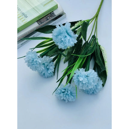 Rosolly Artificial Flowers Bunch Bouquet Of 6 Chrysanthemum Flowers For Home Decoration (Blue, Material:Silk, Polyester)