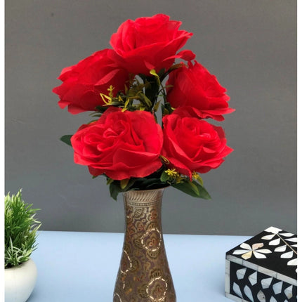 Rosolly Artificial Flowers Bunch Bouquet Of 5 Roses For Home Decoration (Red, Material:Silk, Polyester)