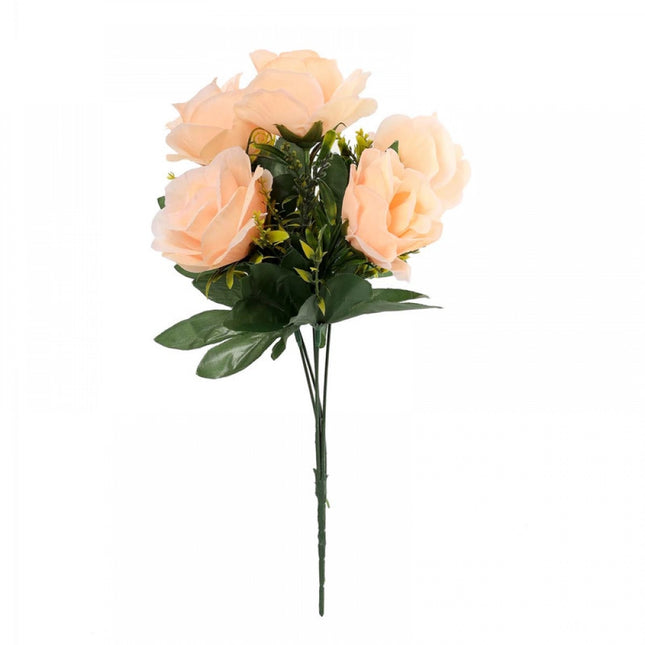 Rosolly Artificial Flowers Bunch Bouquet Of 5 Roses For Home Decoration (Peach, Material:Silk, Polyester)