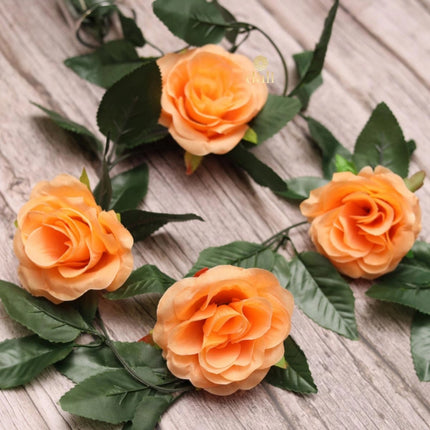 Rosolly Artificial Rose Vine Flowers With Green Leaves For Home Party Garden Wall Decoration (Peach, Material:Silk, Polyester)