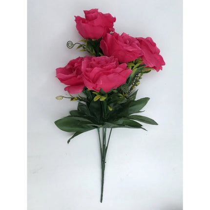 Rosolly Artificial Flowers Bunch Bouquet Of 5 Roses For Home Decoration (Dark Pink, Material:Silk, Polyester)