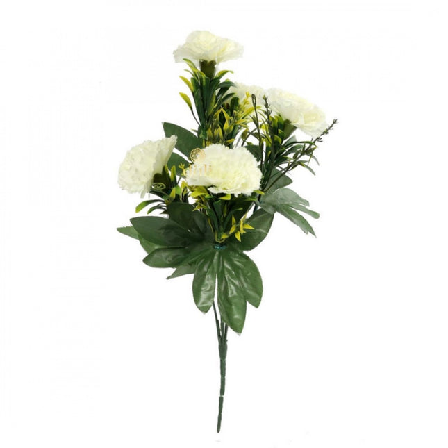 Rosolly Artificial Flowers Bunch Bouquet Of 5 Carnations For Home Decoration (White, Material:Silk, Polyester)