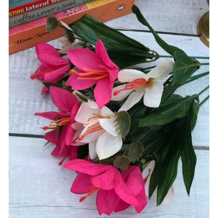Rosolly Artificial Flowers Bunch Bouquet Oflily Flowers For Home Decoration (Pink And White, Material:Silk, Polyester)