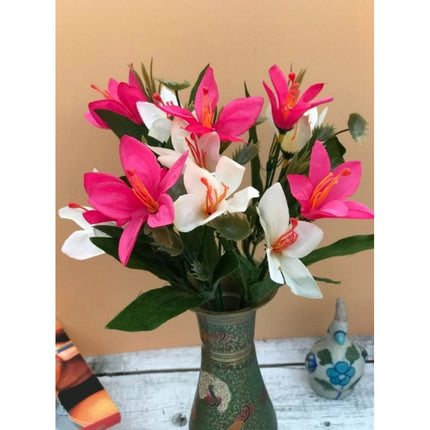 Rosolly Artificial Flowers Bunch Bouquet Oflily Flowers For Home Decoration (Pink And White, Material:Silk, Polyester)