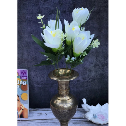 Rosolly Artificial Flowers Bunch Bouquet Of Daffodil Tulip Flowers For Home Decoration (White, Material:Silk, Polyester)