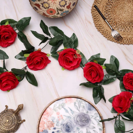 Rosolly Artificial Rose Vine Flowers With Green Leaves For Home Party Garden Wall Decoration (Rani Pink, Material:Silk, Polyester)