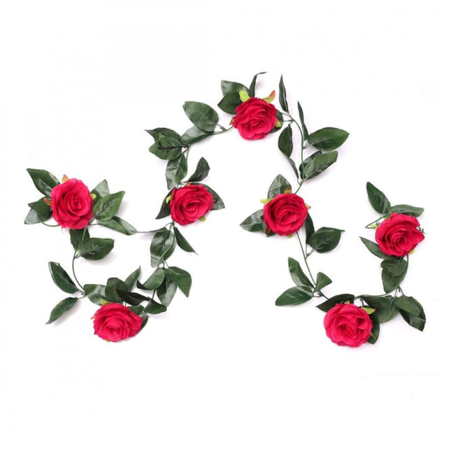 Rosolly Artificial Rose Vine Flowers With Green Leaves For Home Party Garden Wall Decoration (Rani Pink, Material:Silk, Polyester)