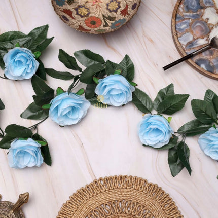 Rosolly Artificial Rose Vine Flowers With Green Leaves For Home Party Garden Wall Decoration (Blue, Material:Silk, Polyester)