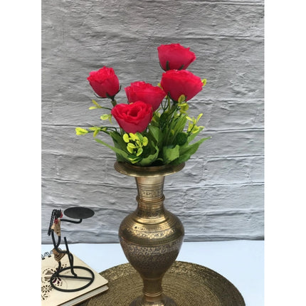 Rosolly Artificial Flowers Bunch Bouquet Of 6 Garden Roses For Home Decoration (Darkpink, Material:Silk, Polyester)