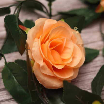 Rosolly Artificial Rose Vine Flowers With Green Leaves For Home Party Garden Wall Decoration (Peach, Material:Silk, Polyester)