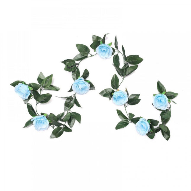 Rosolly Artificial Rose Vine Flowers With Green Leaves For Home Party Garden Wall Decoration (Blue, Material:Silk, Polyester)
