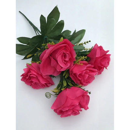 Rosolly Artificial Flowers Bunch Bouquet Of 5 Roses For Home Decoration (Dark Pink, Material:Silk, Polyester)