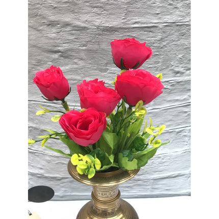 Rosolly Artificial Flowers Bunch Bouquet Of 6 Garden Roses For Home Decoration (Darkpink, Material:Silk, Polyester)