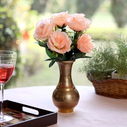 Rosolly Artificial Flowers Bunch Bouquet Of 5 Roses For Home Decoration (Peach, Material:Silk, Polyester)