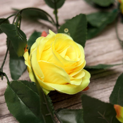 Rosolly Artificial Rose Vine Flowers With Green Leaves For Home Party Garden Wall Decoration (Yellow, Material:Silk, Polyester)