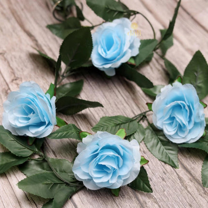 Rosolly Artificial Rose Vine Flowers With Green Leaves For Home Party Garden Wall Decoration (Blue, Material:Silk, Polyester)