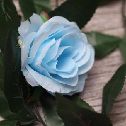 Rosolly Artificial Rose Vine Flowers With Green Leaves For Home Party Garden Wall Decoration (Blue, Material:Silk, Polyester)