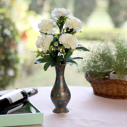 Rosolly Artificial Flowers Bunch Bouquet Of 5 Carnations For Home Decoration (White, Material:Silk, Polyester)
