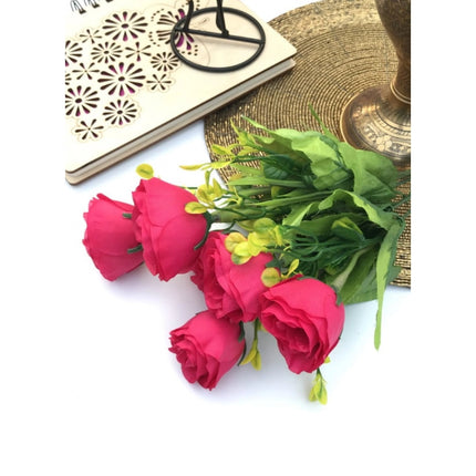 Rosolly Artificial Flowers Bunch Bouquet Of 6 Garden Roses For Home Decoration (Darkpink, Material:Silk, Polyester)