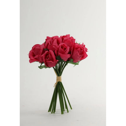 Rosolly Artificial Rose Flowers Bunch Bouquet Of 13 Roses For Home Decoration (Dark Pink, Material:Silk, Polyester)