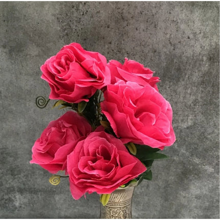 Rosolly Artificial Flowers Bunch Bouquet Of 5 Roses For Home Decoration (Dark Pink, Material:Silk, Polyester)