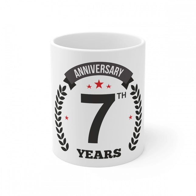 Rosolly Ceramic 7th Anniversary Printed Coffee Mug (Color: White, Capacity:330ml)