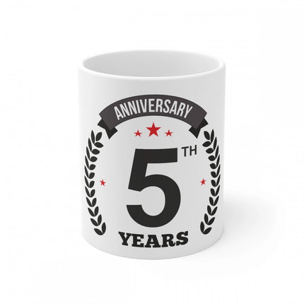Rosolly Ceramic 5th Anniversary Printed Coffee Mug (Color: White, Capacity:330ml)