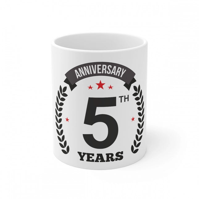 Rosolly Ceramic 5th Anniversary Printed Coffee Mug (Color: White, Capacity:330ml)