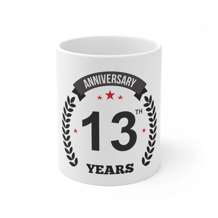 Rosolly Ceramic 13th Anniversary Printed Coffee Mug (Color: White, Capacity:330ml)
