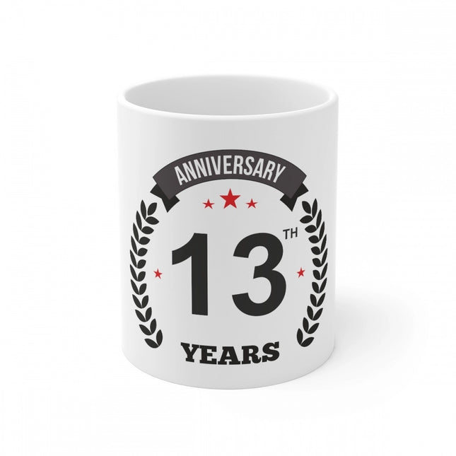 Rosolly Ceramic 13th Anniversary Printed Coffee Mug (Color: White, Capacity:330ml)