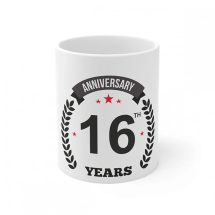 Rosolly Ceramic 16th Anniversary Printed Coffee Mug (Color: White, Capacity:330ml)