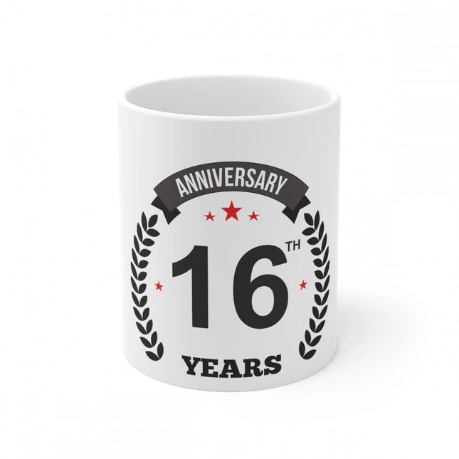 Rosolly Ceramic 16th Anniversary Printed Coffee Mug (Color: White, Capacity:330ml)
