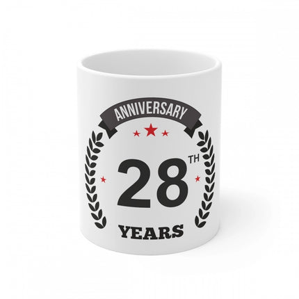 Rosolly Ceramic 28th Anniversary Printed Coffee Mug (Color: White, Capacity:330ml)