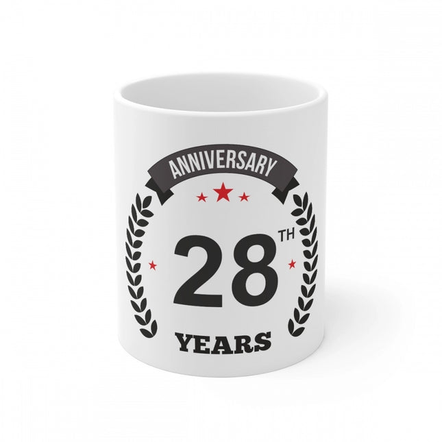 Rosolly Ceramic 28th Anniversary Printed Coffee Mug (Color: White, Capacity:330ml)