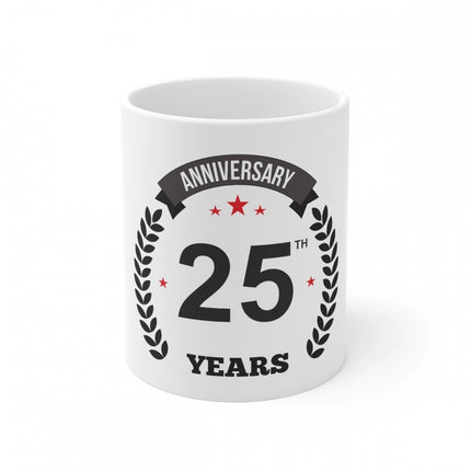 Rosolly Ceramic 25th Anniversary Printed Coffee Mug (Color: White, Capacity:330ml)