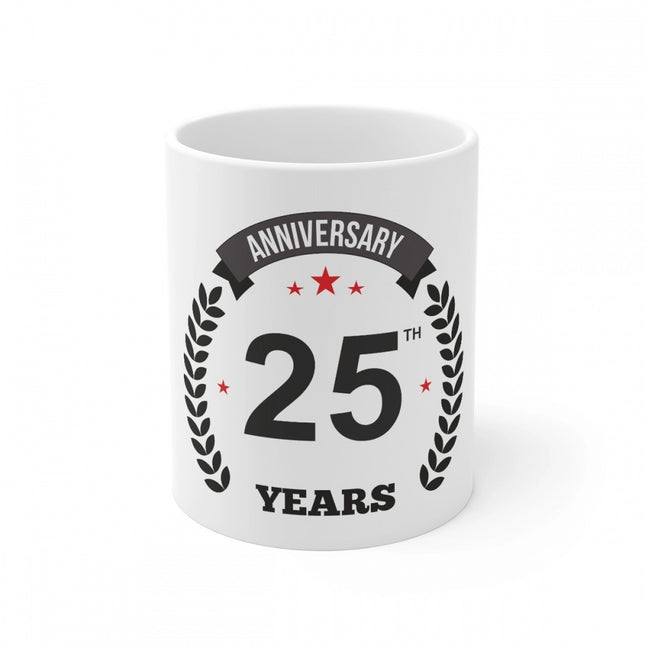 Rosolly Ceramic 25th Anniversary Printed Coffee Mug (Color: White, Capacity:330ml)