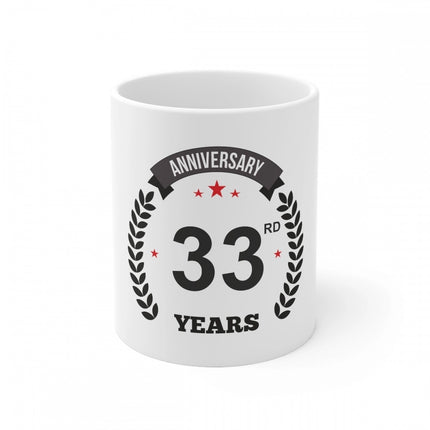 Rosolly Ceramic 33rd Anniversary Printed Coffee Mug (Color: White, Capacity:330ml)