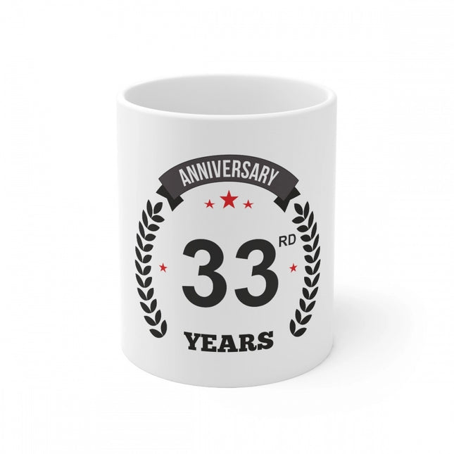 Rosolly Ceramic 33rd Anniversary Printed Coffee Mug (Color: White, Capacity:330ml)