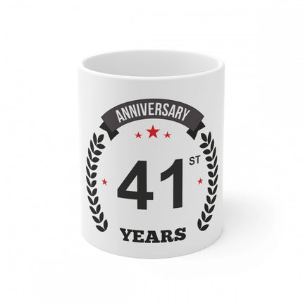 Rosolly Ceramic 41st Anniversary Printed Coffee Mug (Color: White, Capacity:330ml)
