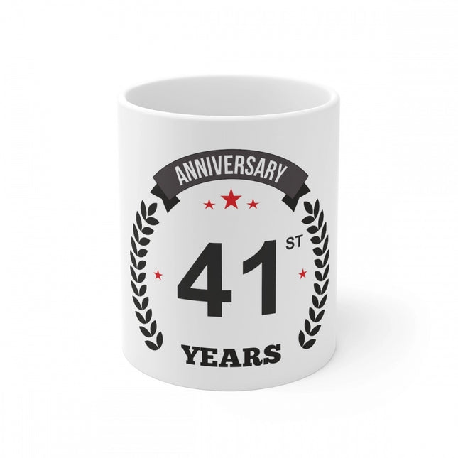 Rosolly Ceramic 41st Anniversary Printed Coffee Mug (Color: White, Capacity:330ml)