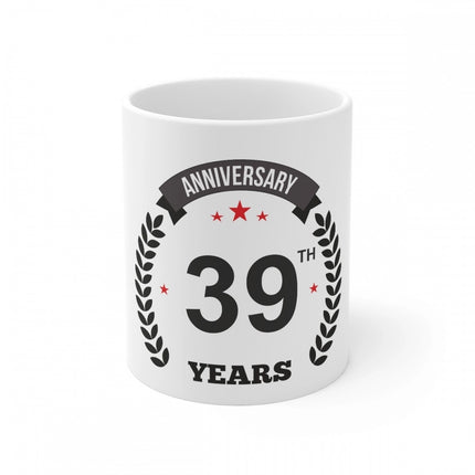 Rosolly Ceramic 39th Anniversary Printed Coffee Mug (Color: White, Capacity:330ml)