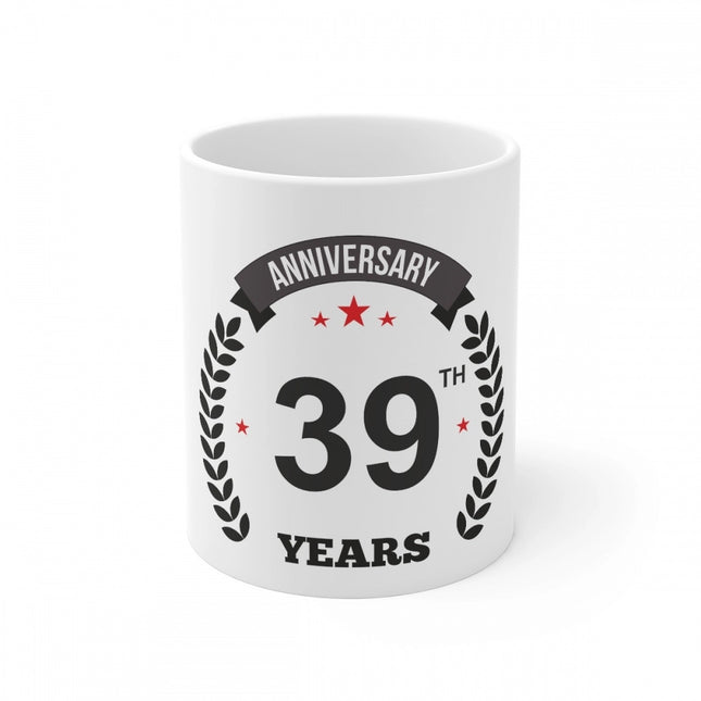 Rosolly Ceramic 39th Anniversary Printed Coffee Mug (Color: White, Capacity:330ml)