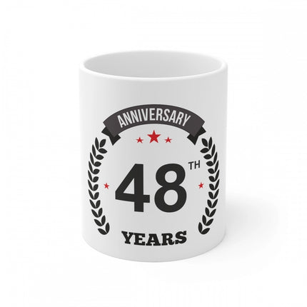 Rosolly Ceramic 48th Anniversary Printed Coffee Mug (Color: White, Capacity:330ml)