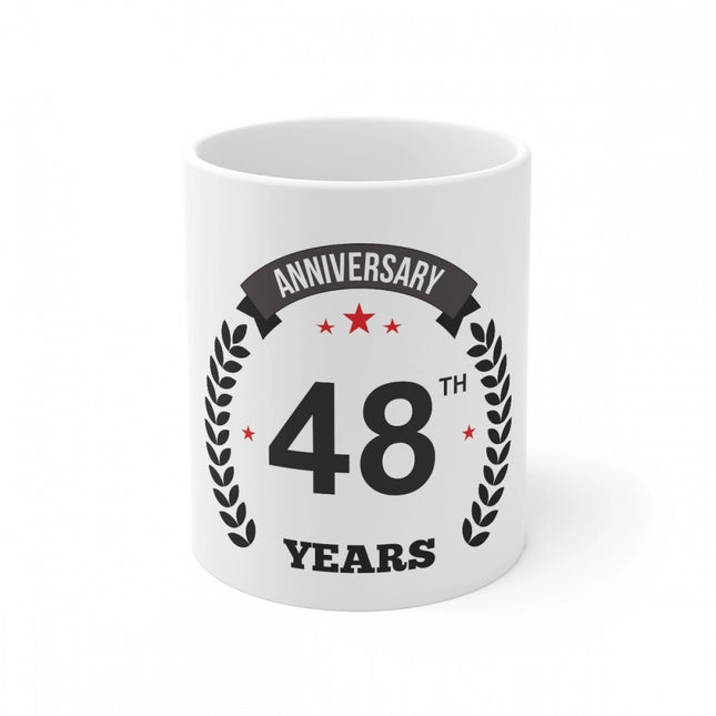 Rosolly Ceramic 48th Anniversary Printed Coffee Mug (Color: White, Capacity:330ml)